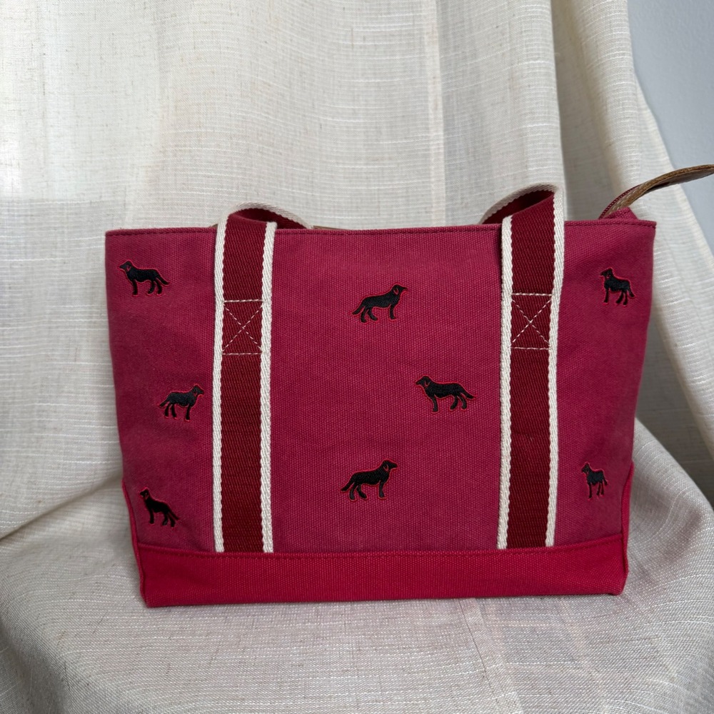 LL Bean Boat and Tote Embroidered Black Lab Dog Labrador Canvas Bag Red Small